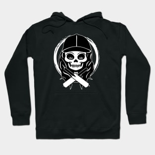 Female Cricketer Skull and Cricket Bats White Logo Hoodie